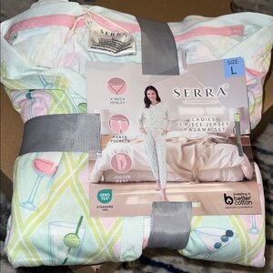 Serra Ladies Pajama Set with Pink and Green Patterns